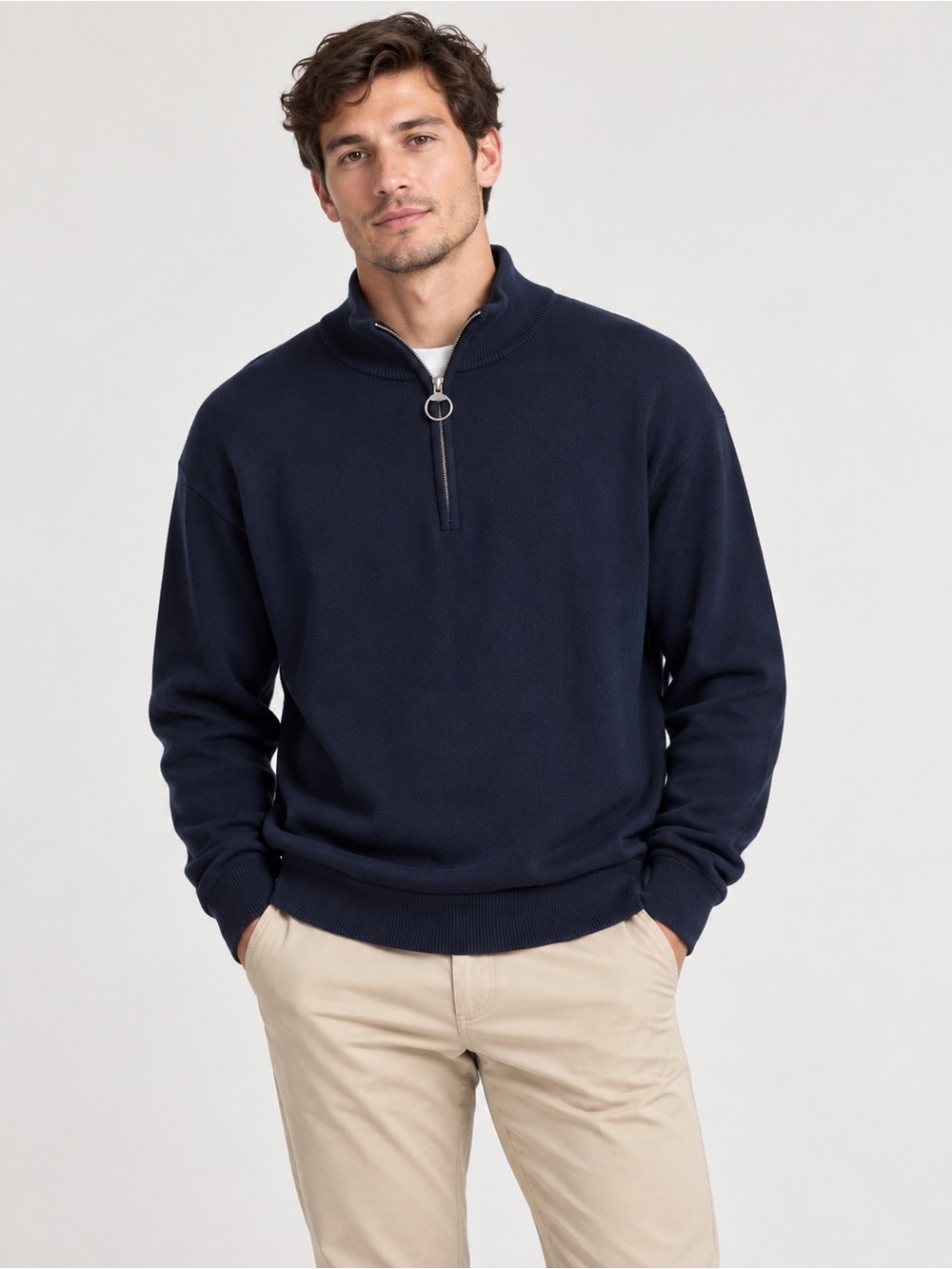 Barbour Men’s Navy Wool Quarter Zip Sweater Pullover Classic Preppy Knit XXL